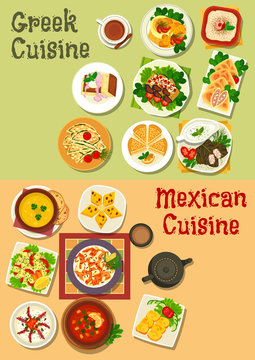 Mexican and greek cuisine icon for food design