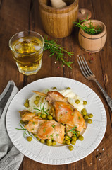 Oven Baked rabbit legs with potatoes and rosemary