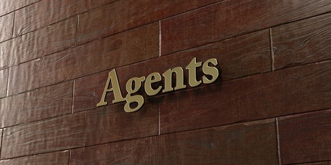 Agents - Bronze plaque mounted on maple wood wall  - 3D rendered royalty free stock picture. This image can be used for an online website banner ad or a print postcard.