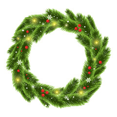 Fototapeta na wymiar Christmas tree beautiful wreath vector