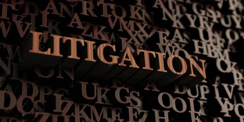 Litigation - Wooden 3D rendered letters/message.  Can be used for an online banner ad or a print postcard.