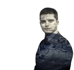 Detective man. Double exposure.