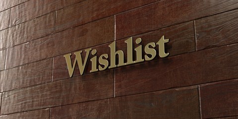 Wishlist - Bronze plaque mounted on maple wood wall  - 3D rendered royalty free stock picture. This image can be used for an online website banner ad or a print postcard.