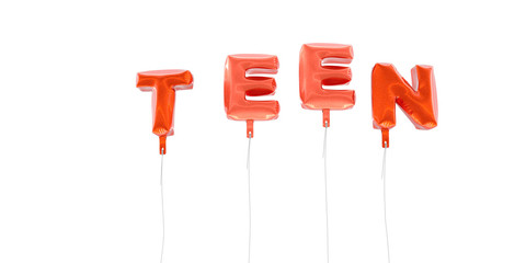 TEEN - word made from red foil balloons - 3D rendered.  Can be used for an online banner ad or a print postcard.