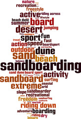 Obraz premium Sandboarding word cloud concept. Vector illustration