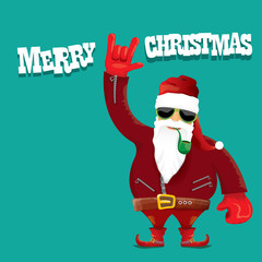 vector biker santa claus with smoking pipe.