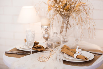 Served winter holiday table.