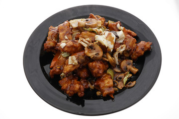 Chinese food. Chichen in soya sauce and vegetables