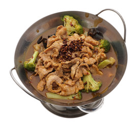 Chinese food. Hot pork with vegetables