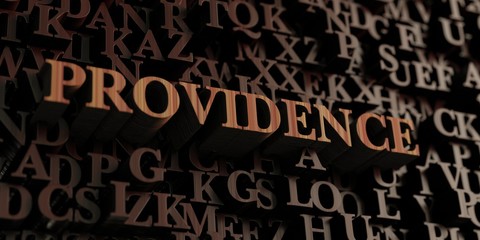 Providence - Wooden 3D rendered letters/message.  Can be used for an online banner ad or a print postcard.