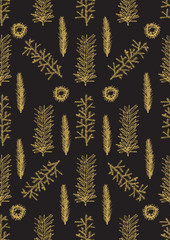 Fototapeta na wymiar Seamless pattern with hand drawn pine fir branches