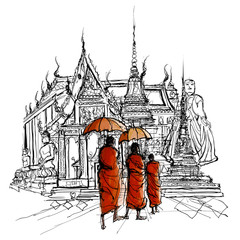 Thailand, monks in a temple