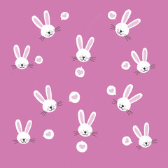Cute white rabbit on pink abstract pattern abstract background illustration