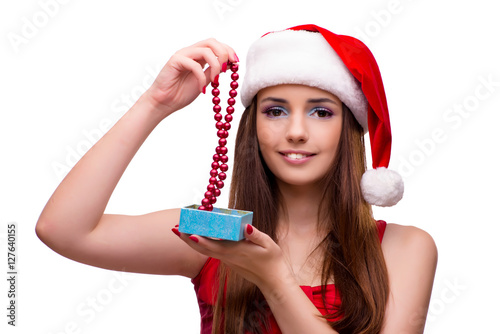 &quot;Cute girl in christmas concept isolated on white&quot; Stockfotos und
