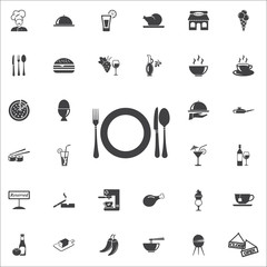 fork, knife, spoon and plate icon