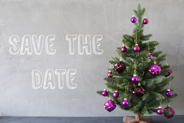 Fototapeta na wymiar Christmas Tree, Cement Wall, English Text Save The Date