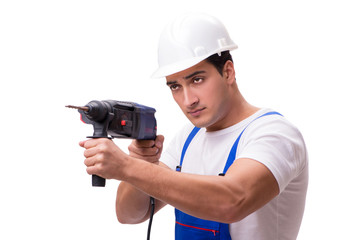 Man with drill isolated on the white 