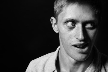 Black and white photo of handsome man