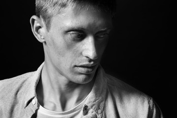 Black and white photo of handsome man