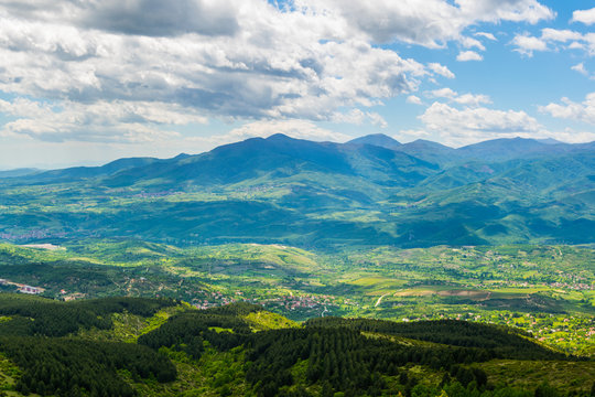 aerial view of a mountainous landscape in macedonia view from the top of vodno mountain near skopje
