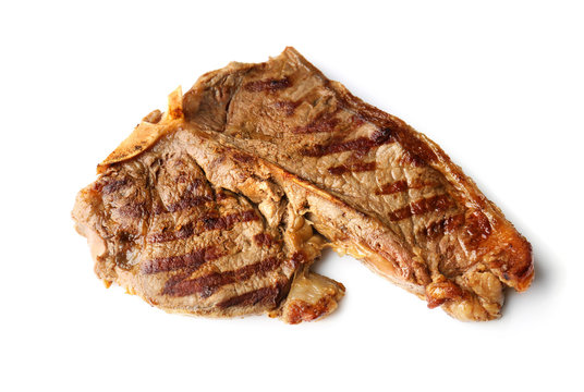 Piece of tasty roasted steak isolated on white