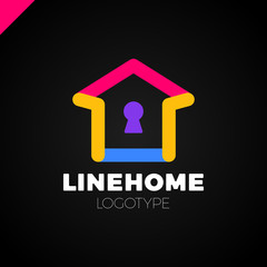 Line House key hole lock security protection vector icon logo