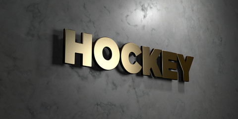 Hockey - Gold sign mounted on glossy marble wall  - 3D rendered royalty free stock illustration. This image can be used for an online website banner ad or a print postcard.