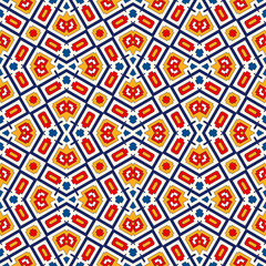 Seamless pattern with symmetric geometric ornament. Bright abstract background.