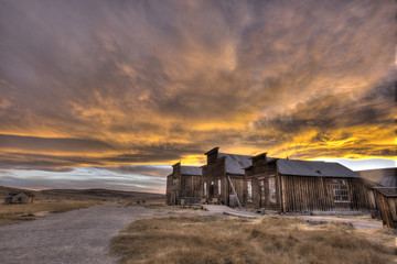 Sunset over the Remains of Main Street in the Ghost Town of Bodie