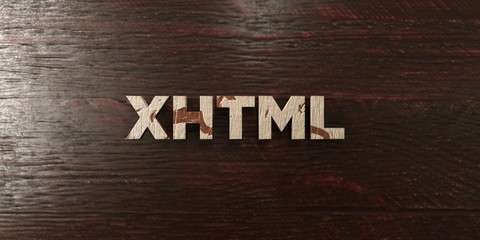 Xhtml - grungy wooden headline on Maple  - 3D rendered royalty free stock image. This image can be used for an online website banner ad or a print postcard.