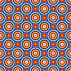 Seamless pattern with symmetric geometric ornament. Abstract background with colorful round vortexes.