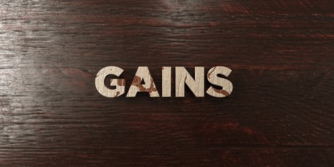 Gains - grungy wooden headline on Maple  - 3D rendered royalty free stock image. This image can be used for an online website banner ad or a print postcard.