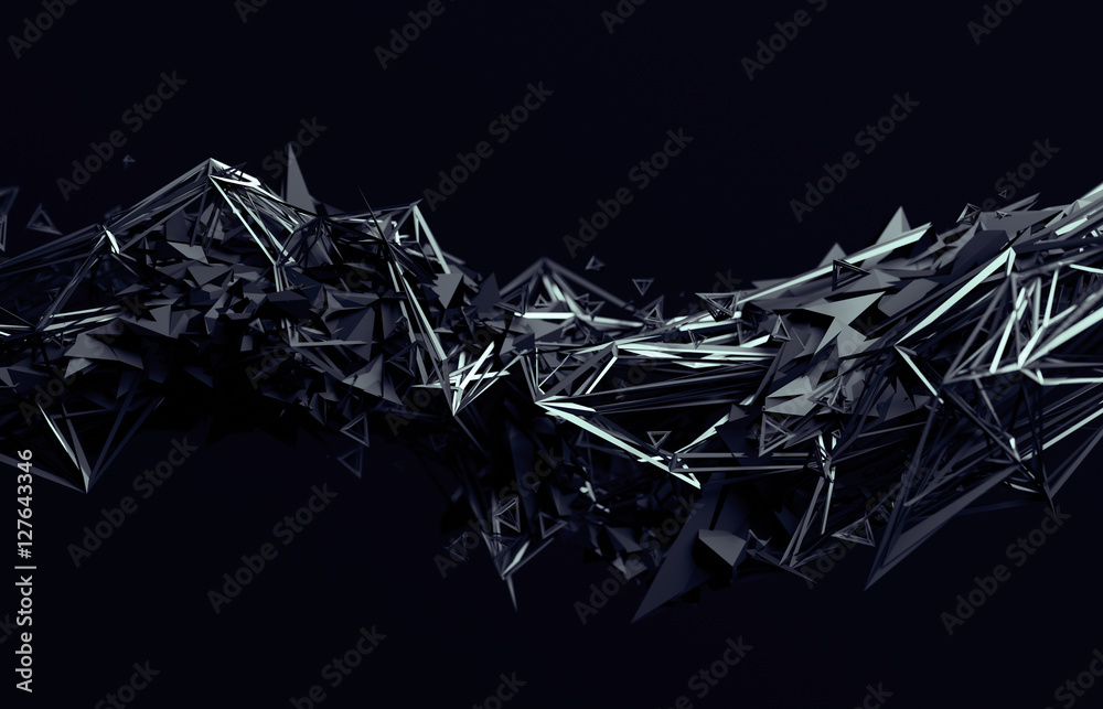 Poster abstract 3d rendering of chaotic surface. contemporary background with futuristic polygonal shape. d