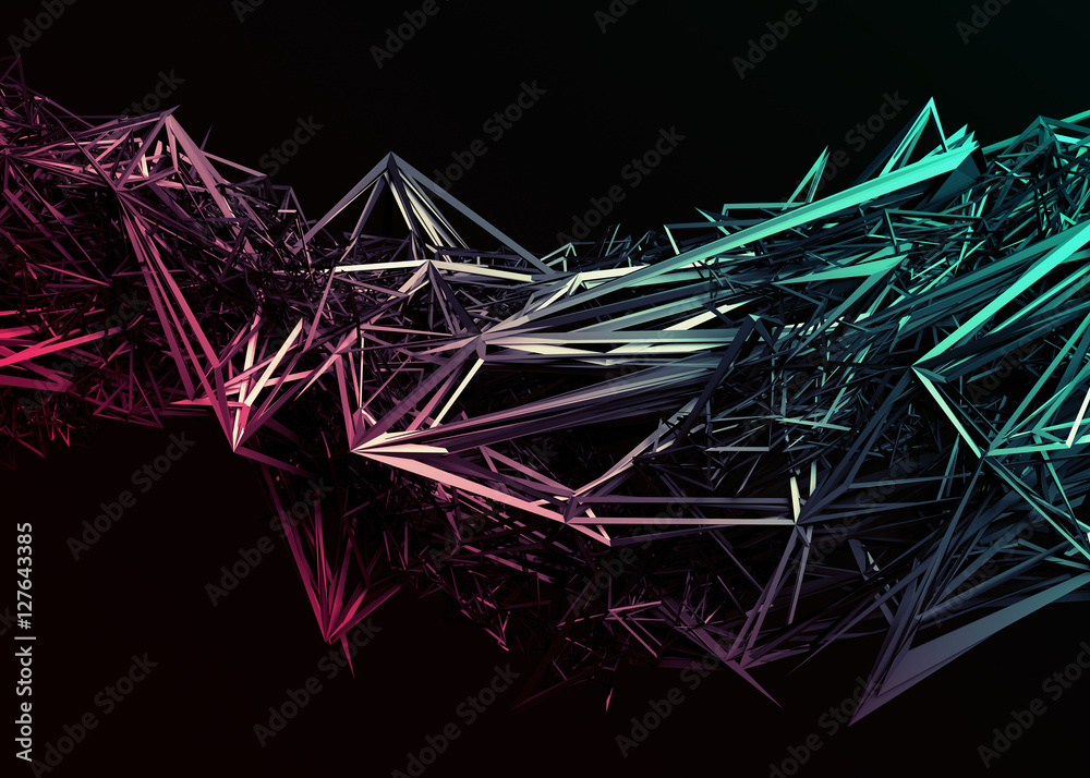 Poster abstract 3d rendering of chaotic surface. contemporary background with futuristic polygonal shape. d