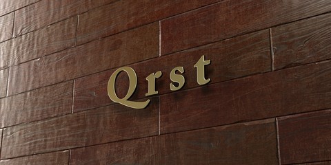 Q r s t - Bronze plaque mounted on maple wood wall  - 3D rendered royalty free stock picture. This image can be used for an online website banner ad or a print postcard.