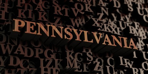 Pennsylvania - Wooden 3D rendered letters/message.  Can be used for an online banner ad or a print postcard.