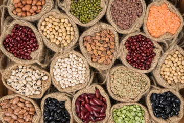  Various dry legumes in a sack cloth, Different dry legumes for background © peangdao