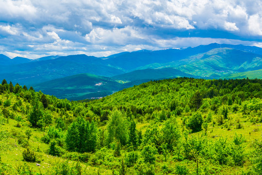 aerial view of a mountainous landscape in macedonia view from the top of vodno mountain near skopje