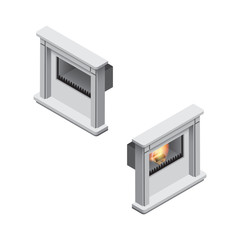 Fototapeta premium Fireplace Isolated Isometric Vector Illustration