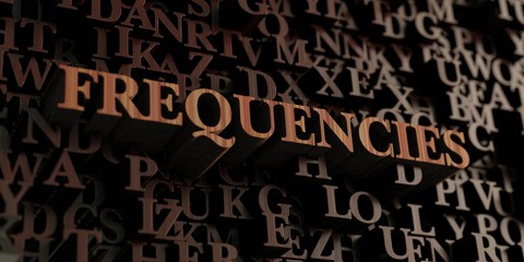 Frequencies - Wooden 3D rendered letters/message.  Can be used for an online banner ad or a print postcard.