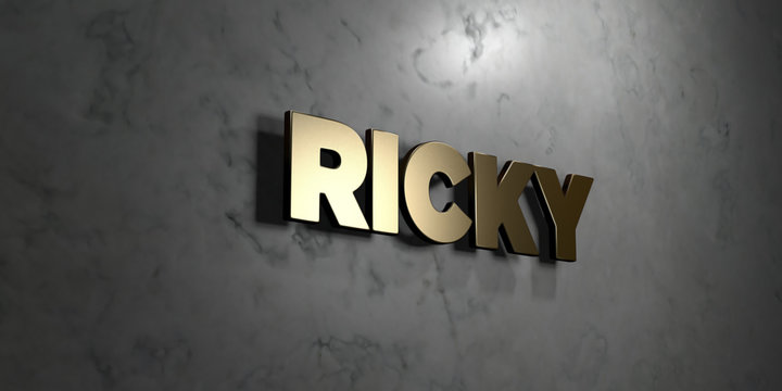 Ricky - Gold sign mounted on glossy marble wall  - 3D rendered royalty free stock illustration. This image can be used for an online website banner ad or a print postcard.