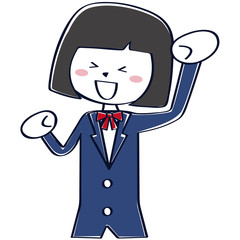紺色のブレザーの学生　女子学生 上半身　ガッツポーズ