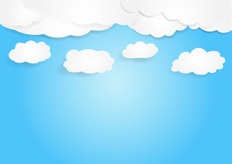 cloud with sky background, vector, copy space for text, illustration, paper art and origami style, children book cover
