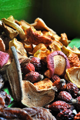 Closeup of Dried apple, pear, rose apricots slices