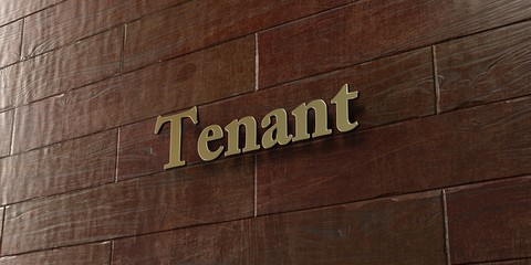 Tenant - Bronze plaque mounted on maple wood wall  - 3D rendered royalty free stock picture. This image can be used for an online website banner ad or a print postcard.
