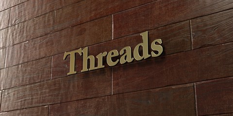 Threads - Bronze plaque mounted on maple wood wall  - 3D rendered royalty free stock picture. This image can be used for an online website banner ad or a print postcard.