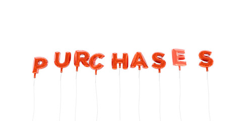 PURCHASES - word made from red foil balloons - 3D rendered.  Can be used for an online banner ad or a print postcard.