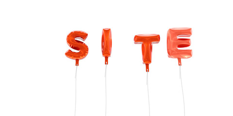 SITE - word made from red foil balloons - 3D rendered.  Can be used for an online banner ad or a print postcard.