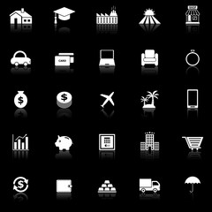 Loan icons with reflect on black background