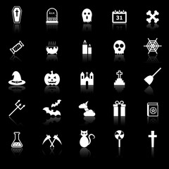 Halloween icons with reflect on black background